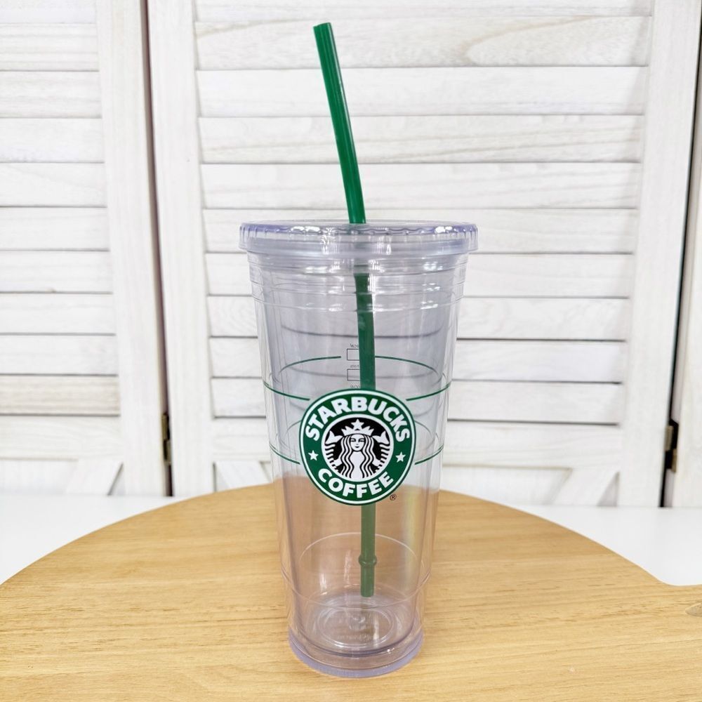 Starbucks Clear Reusable Cold Cup Tumbler Green Logo Acrylic‎ 20oz Venti